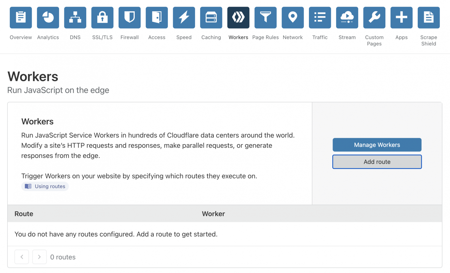 The Workers page for our domain