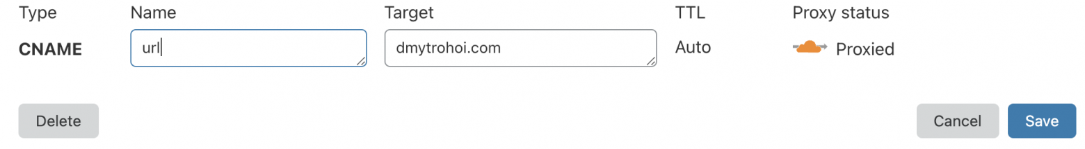The new DNS record where the URL shortener will be located